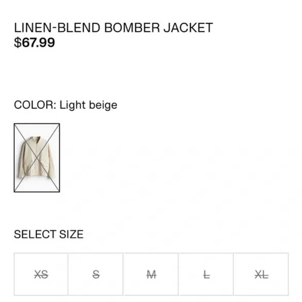 H&M Crepe Linen Bomber Jacket Cotton Beige Cropped Coat Ecru Textured snap - Picture 4 of 12